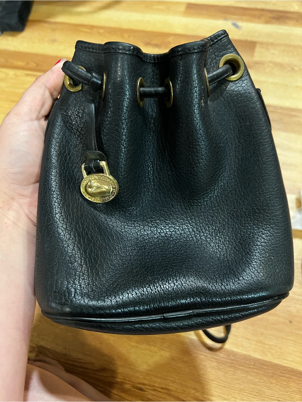 Vintage 90’s Dooney & Bourke Drawstring Mini Bucket Bag with Gold Hardware